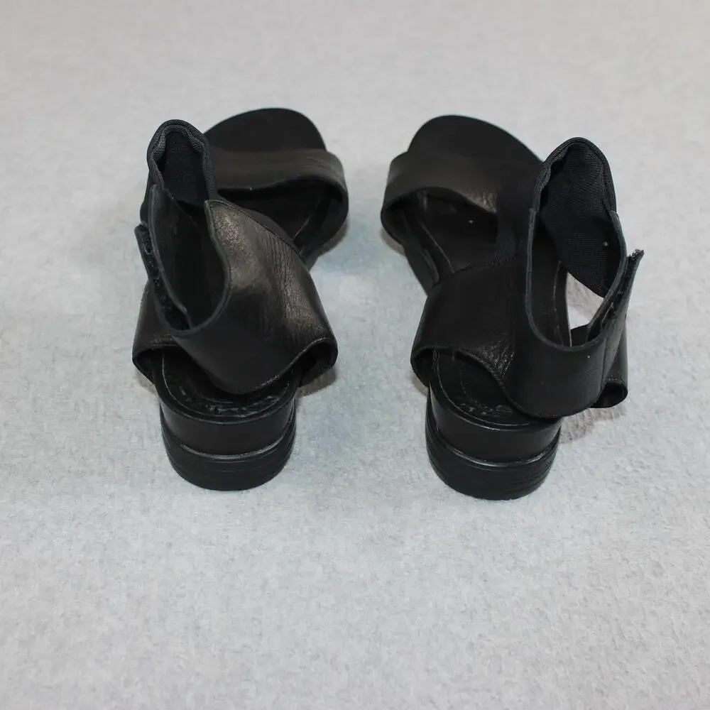 Eileen Fisher Sandals Shoes Womens Size 7 Black Leather Ankle Strap Flat Comfort